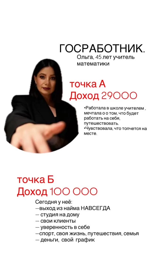 Кейс ученицы Ольга, 45: доход 29 000 → 100 000 ₽